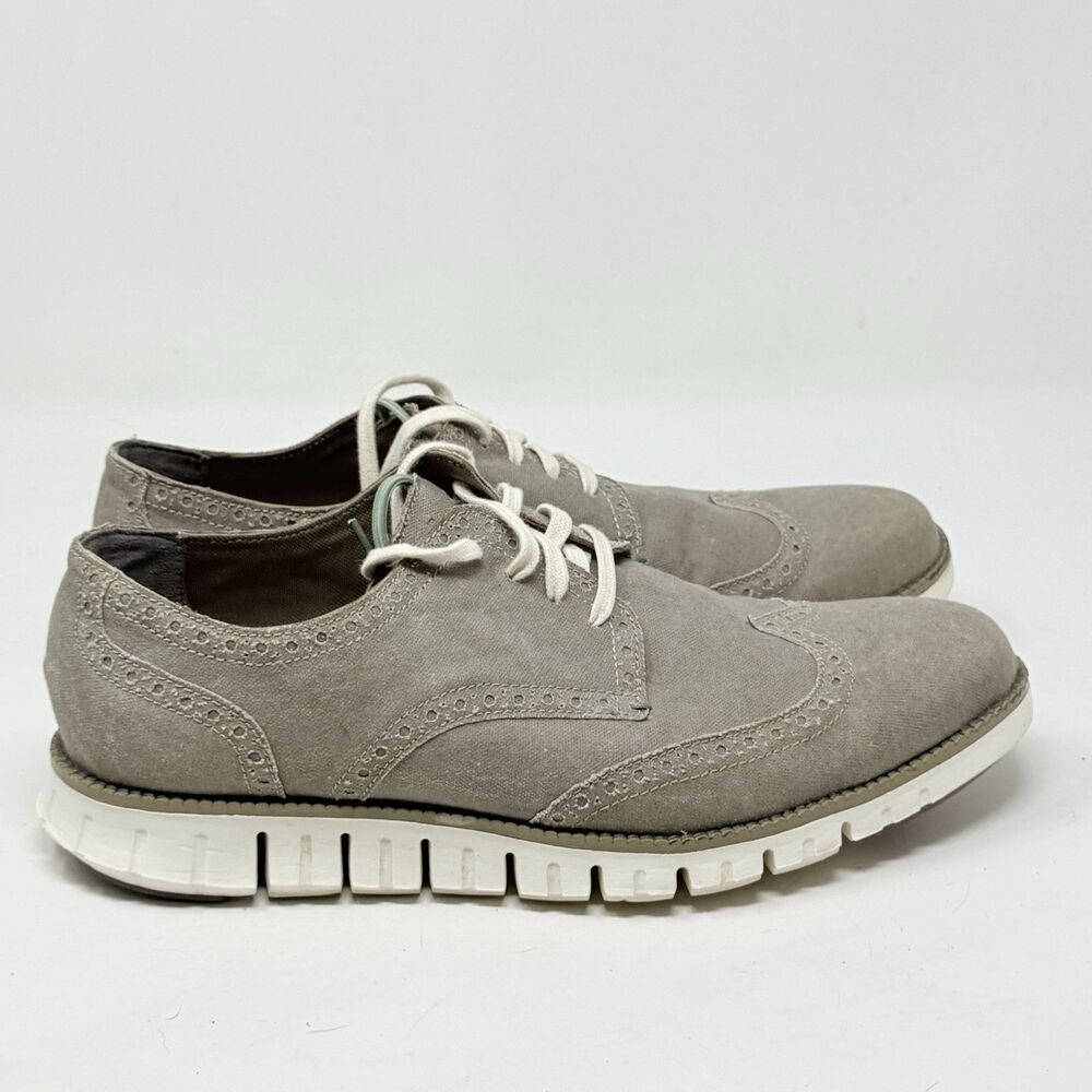 Cole Haan Zerogrand Wingtip Oxford Shoes Mens 9.5 Gray Canvas Casual Preppy